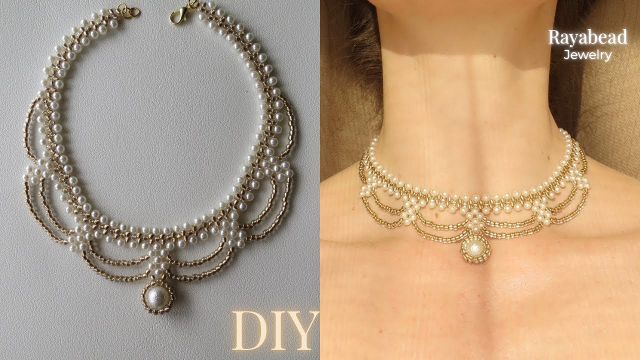 DIY Beaded Pearl Necklace 🤍 How to Make Jewellery at Home Tutorial 🤍