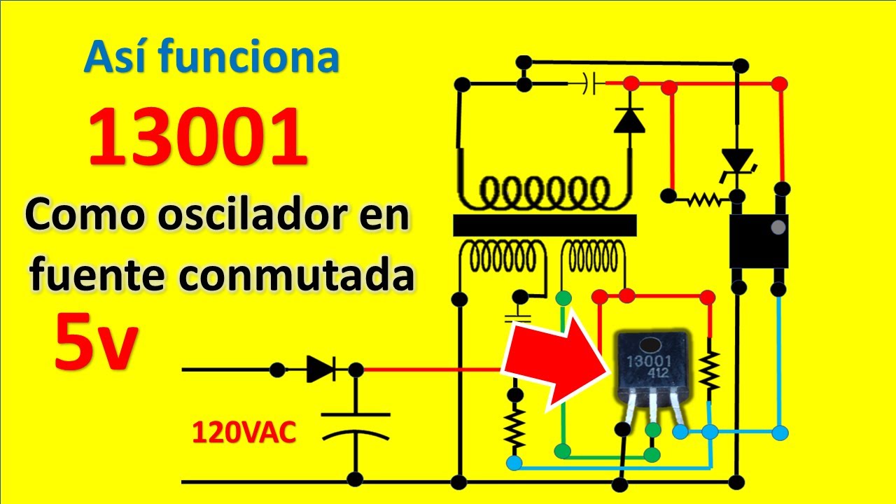 asi funciona transistor 13001 como oscilador en fuente conmutada