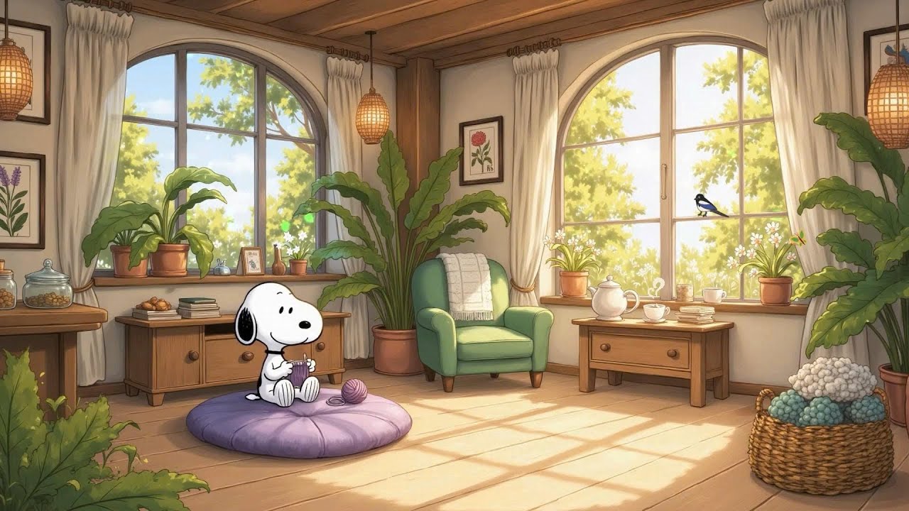Snoopy Quiet Late Spring Cabin Coffee ☕ Soft Cozy Lofi Beats for Study, Reading & Calm