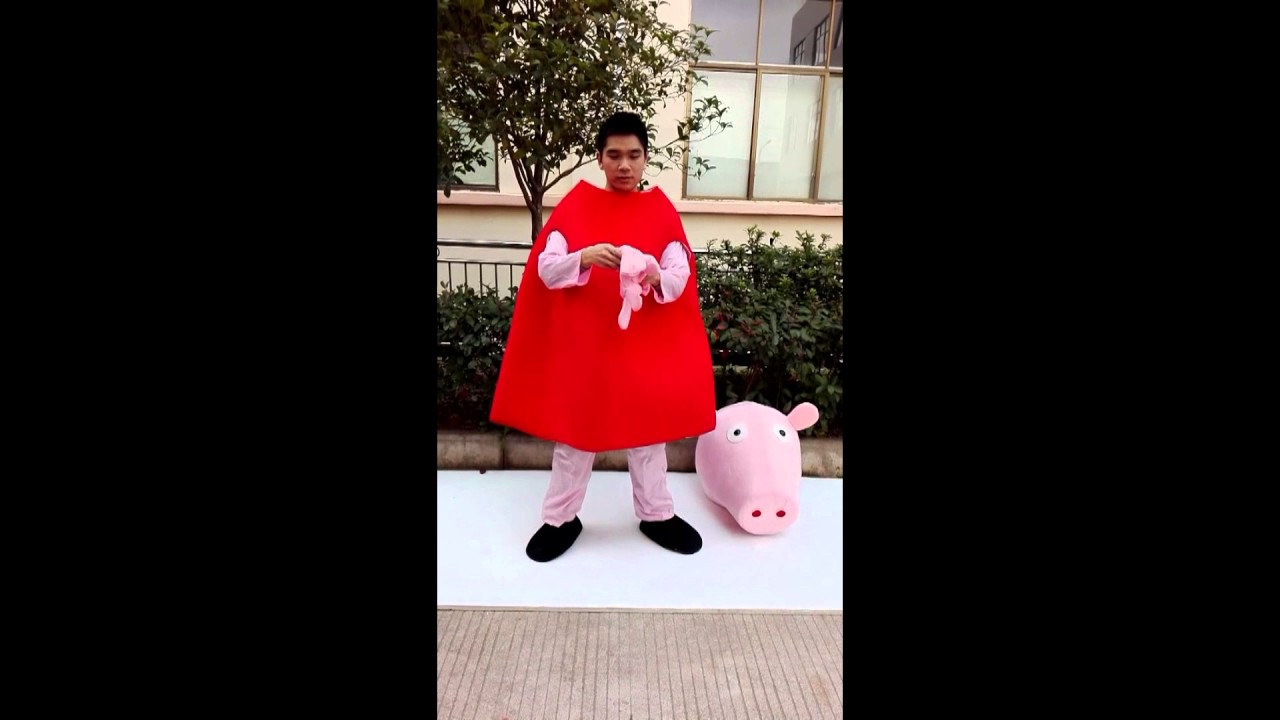 How to put on the peppa pig mascot costume?