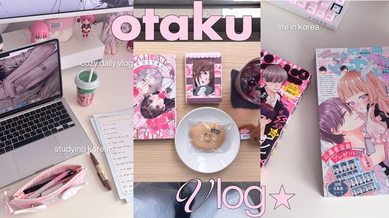 otaku vlog (๑ᵔ⤙ᵔ๑) shoujo magazine haul, korean sticker fair + haul, watching anime, slice of life