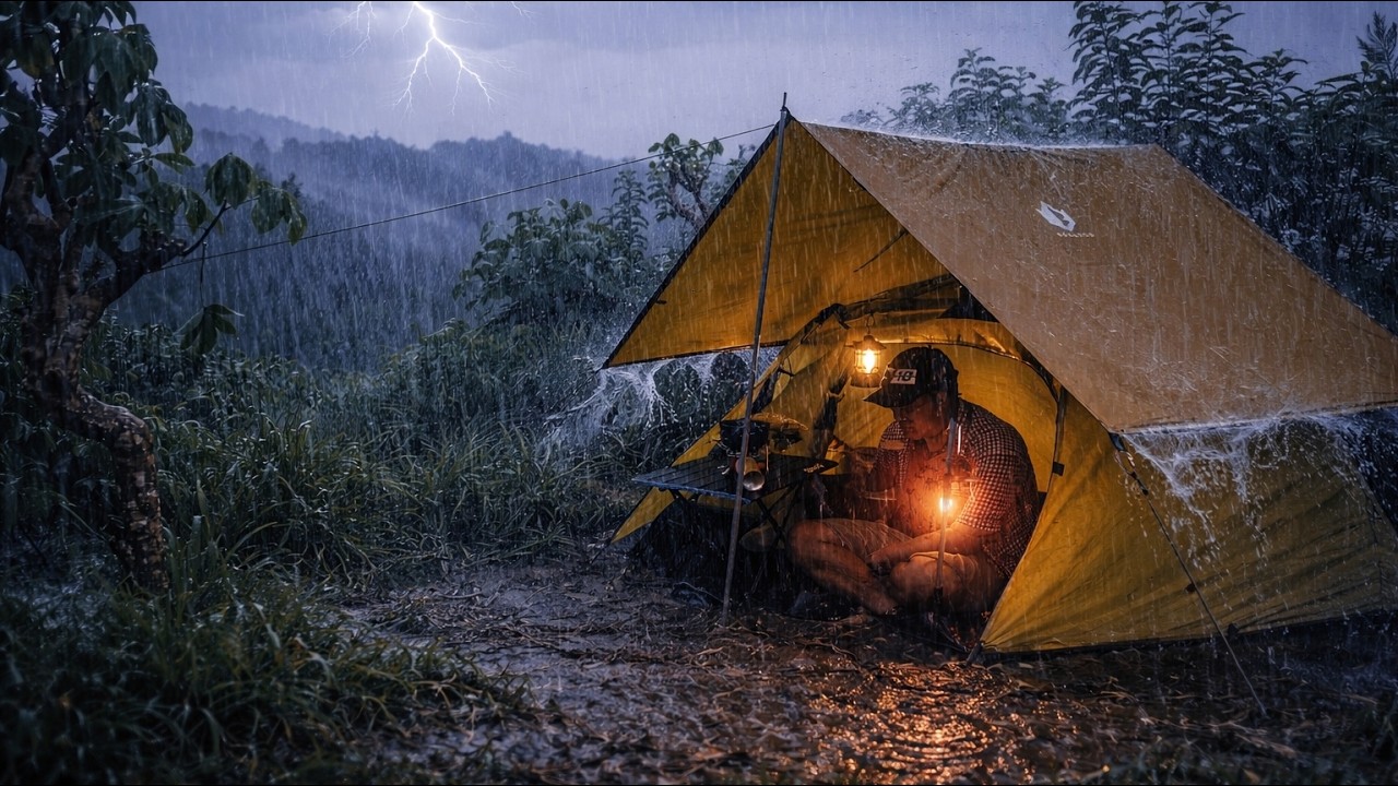 ⚡ EXTREME SOLO CAMPING IN A DANGEROUS THUNDERSTORM &mdash; TRAPPED ALONE IN THE WILD FOREST ⛈️