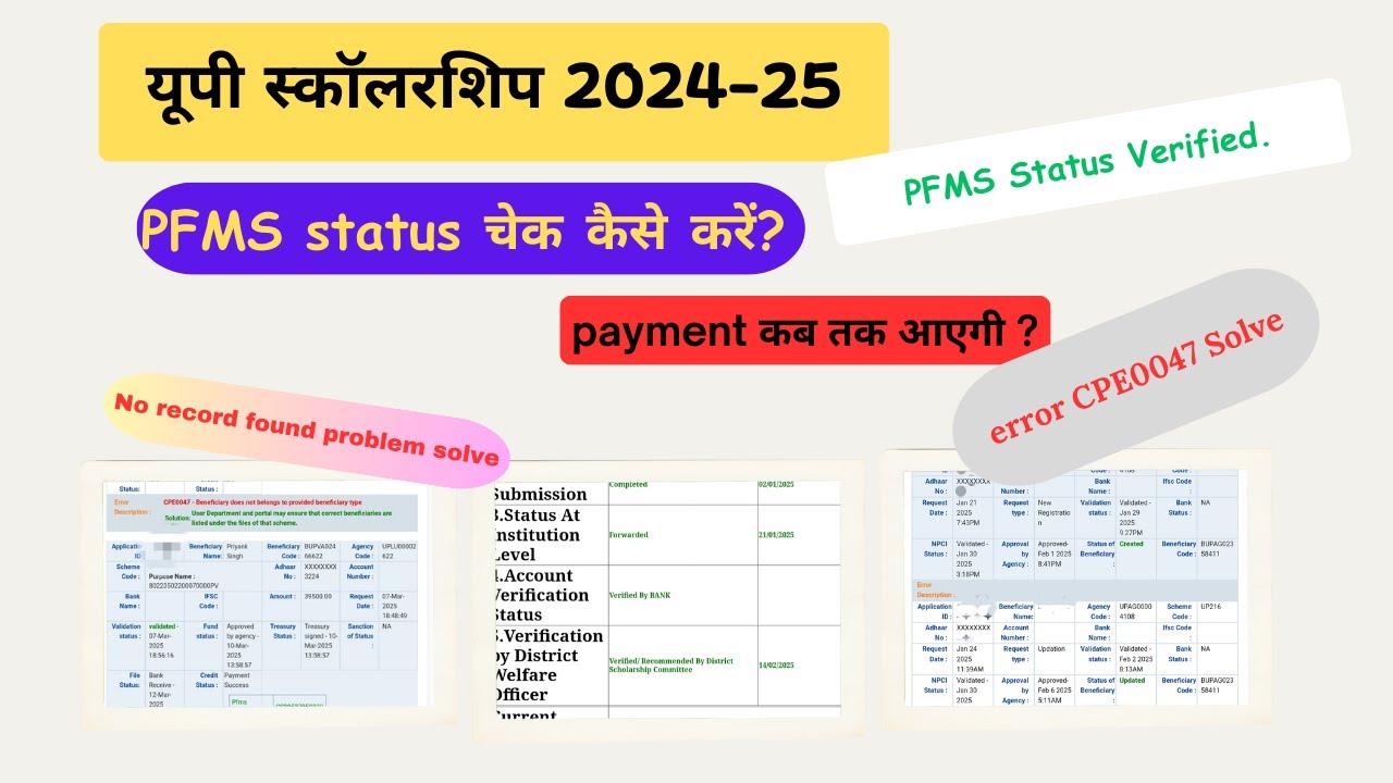PFMS No record found problem | Error CPE0047 Solved | Payment status rejected 2025 #pfms