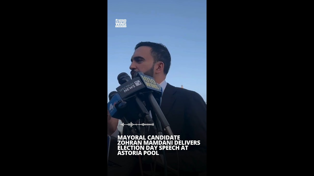 Democratic mayoral candidate Zohran Mamdani delivers election say speech at Astoria Pool