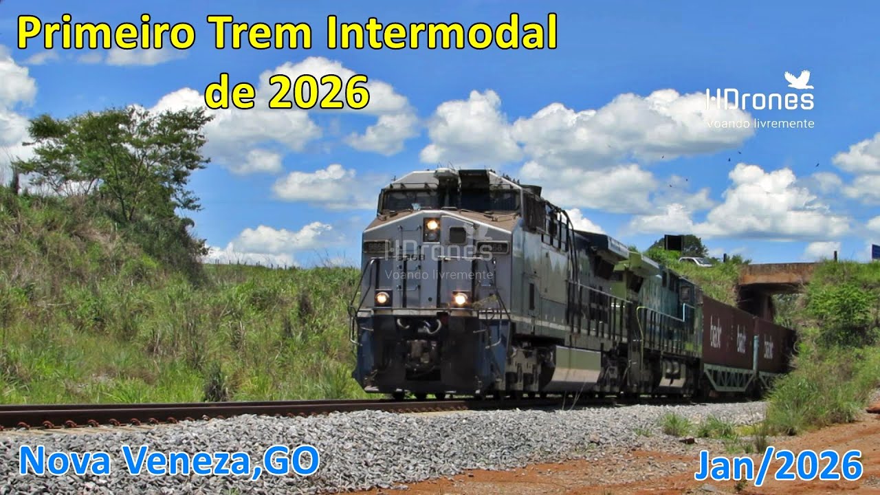 MARCO FERROVIÁRIO-PRIMEIRO TREM INTERMODAL DE 2026 PASSA POR NOVA VENEZA JAN/2026 FERROVIA NORTE SUL