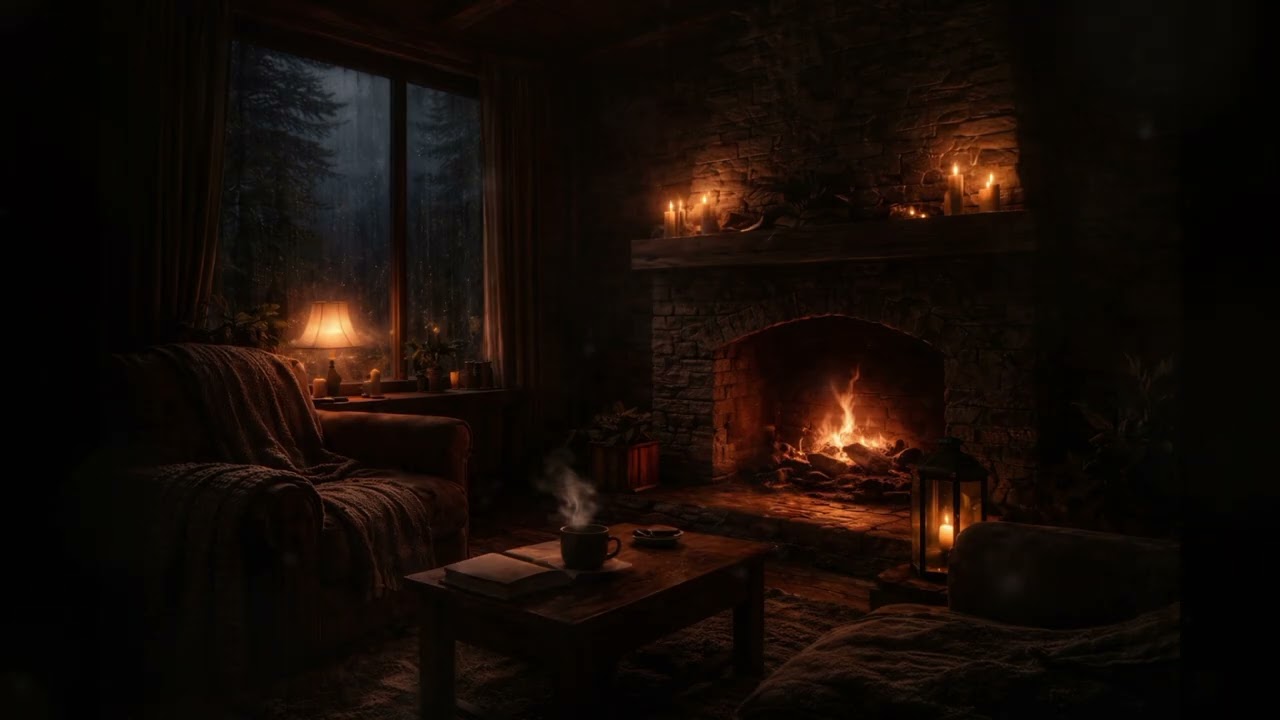 Gentle Fireplace Piano | Warm Cabin Night for Deep Sleep