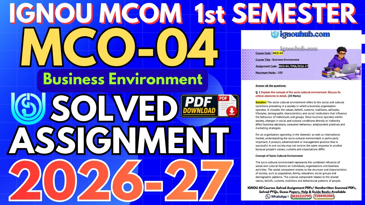 MCO-04 Solved Assignment 2026-27 | IGNOU MCOM 1st Semester Assignment Solution |July 2026 & Jan 2027