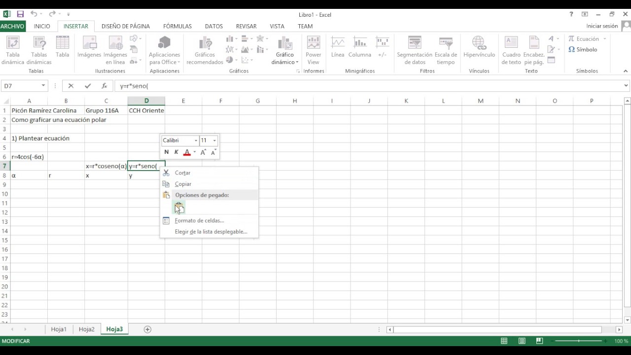 Como graficar una ecuación polar en Excel