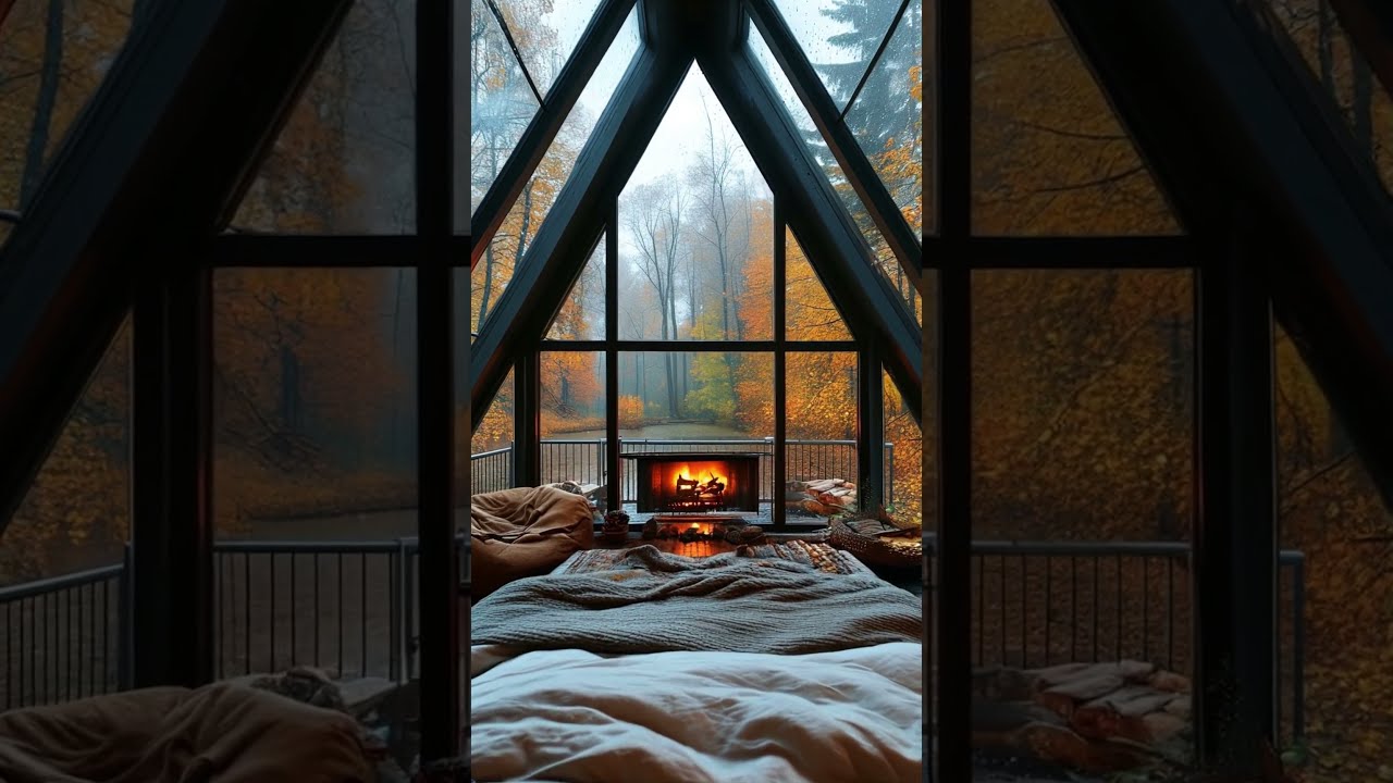 Your dream bedroom on a rainy day  #cozyatmosphere #cozy #cabin #cottagecore #luxuryhomes