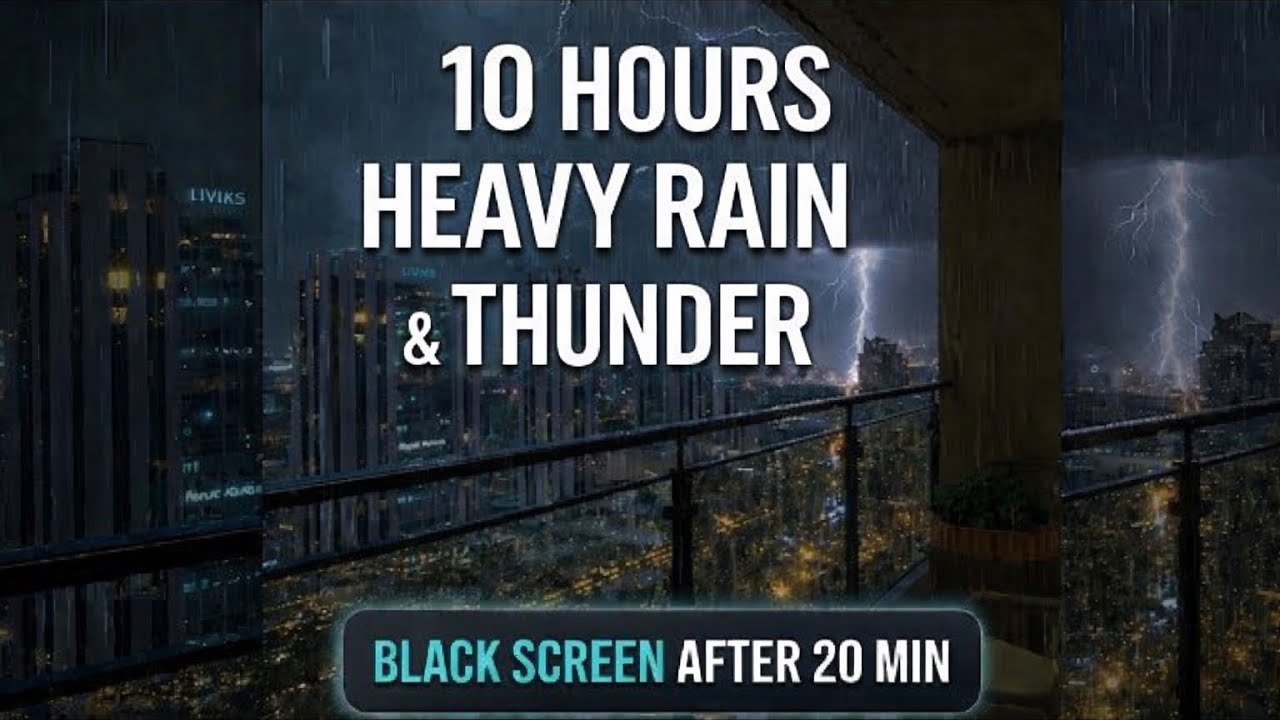 Fall Asleep Fast with Rain & Thunder – 10 Hours 🌙 (Black Screen After 20 Min)