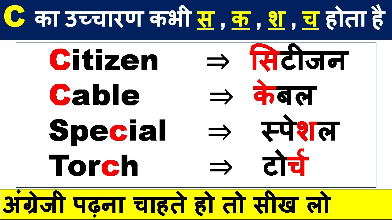 C का सही उच्चारण / अंग्रेजी पढ़ने का सही तरीका/ अंग्रेजी बोलना और लिखना सीखें/C ka uchcharan