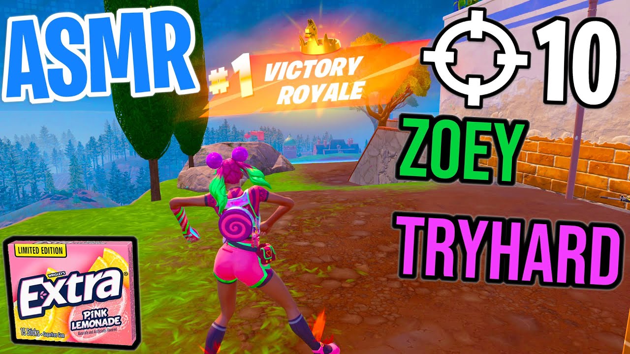 ASMR Gaming 😴 Fortnite Zoey Tryhard! Relaxing Gum Chewing 🎮🎧 Controller Sounds + Whispering 💤