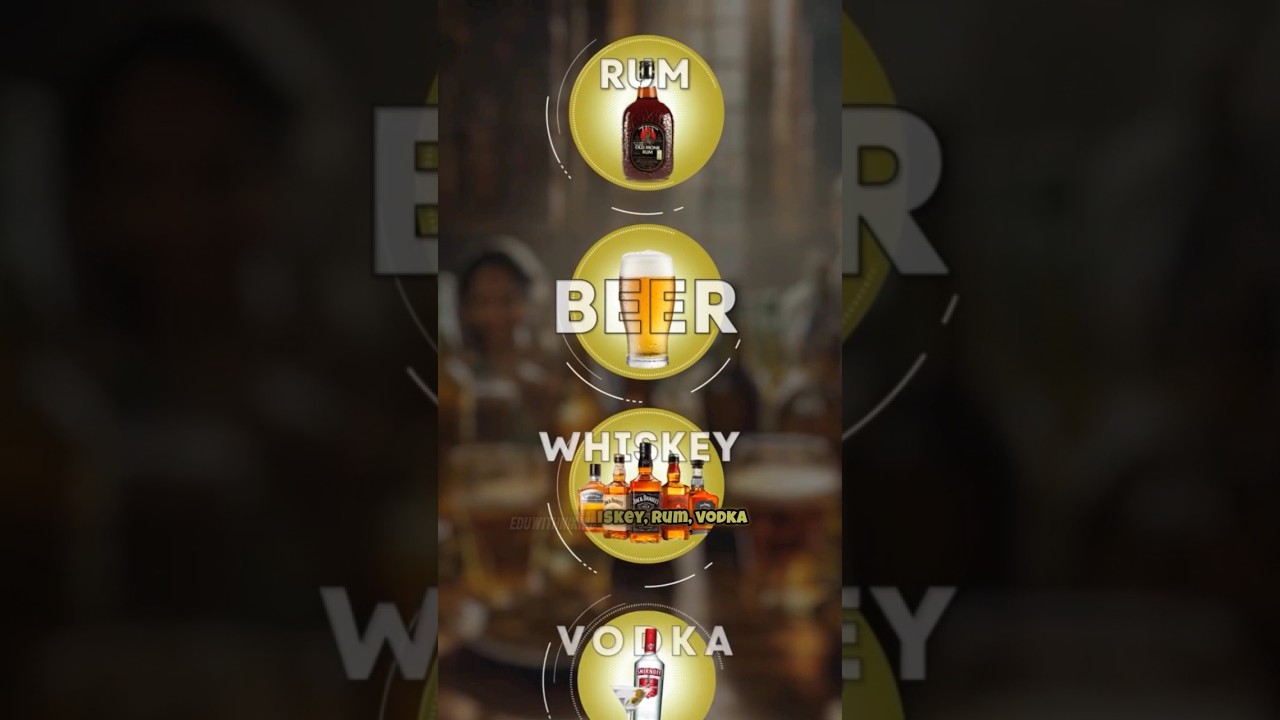 What is the difference between Rum, Whiskey, Vodka, Beer, Brandy, Wine and Champagne? #shorts