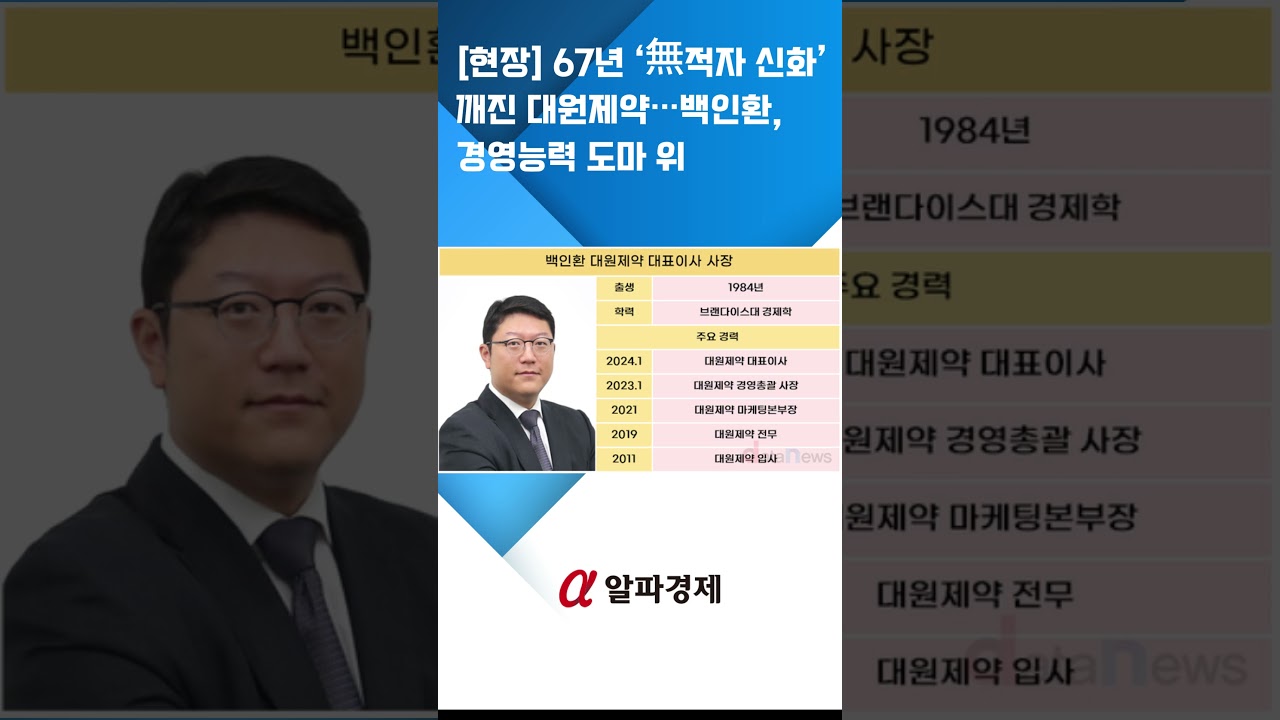 [현장] 67년 &lsquo;無적자 신화&rsquo; 깨진 대원제약&hellip;백인환, 경영능력 도마 위 : 알파경제TV