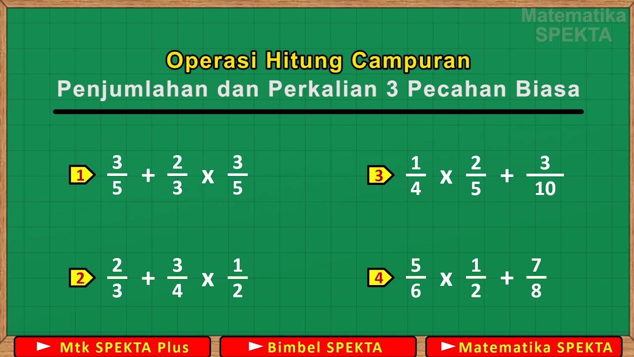 Operasi Hitung Campuran Penjumlahan dan Perkalian 3 Pecahan Biasa
