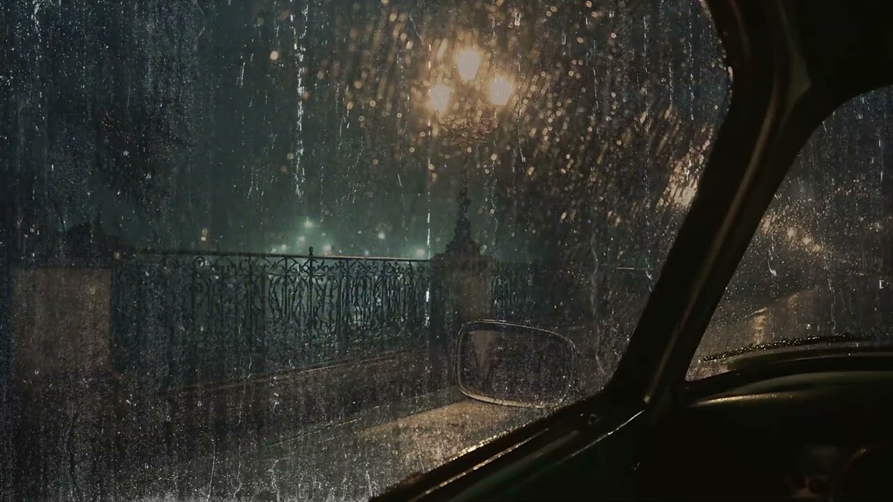 Heavy Rain and Thunder from a Stationary Car - Thunder Car Retreat for Deep Sleep, Relaxation