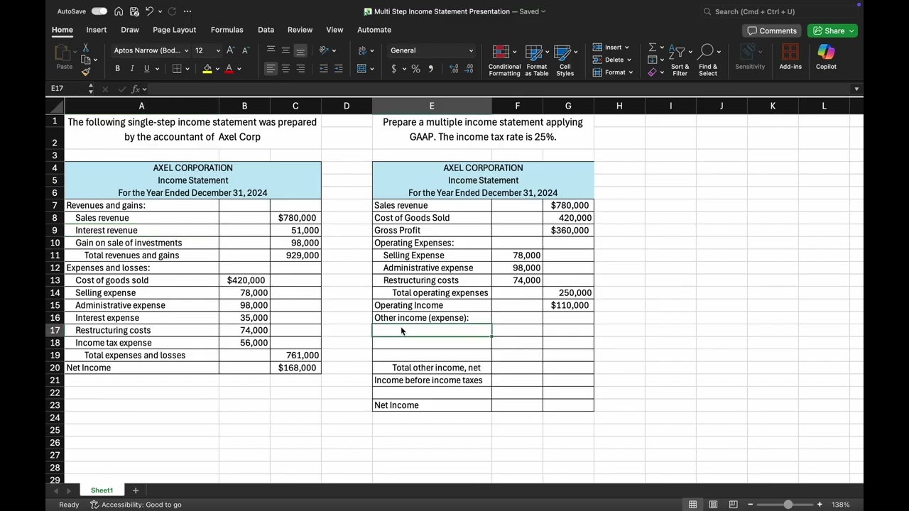 How 2 Present a Multi-Step Income Statement