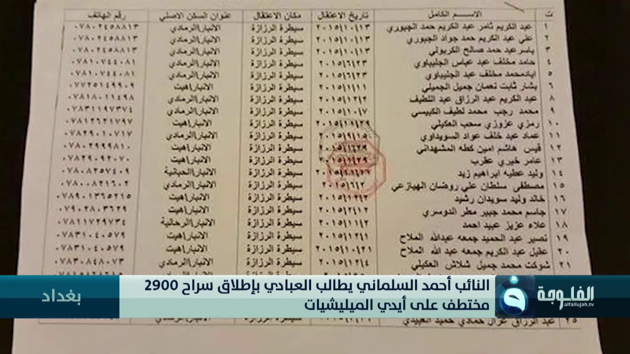 النائب أحمد السلماني يطالب العبادي بإطلاق سراح 2900 مختطف على أيدي الميليشيات