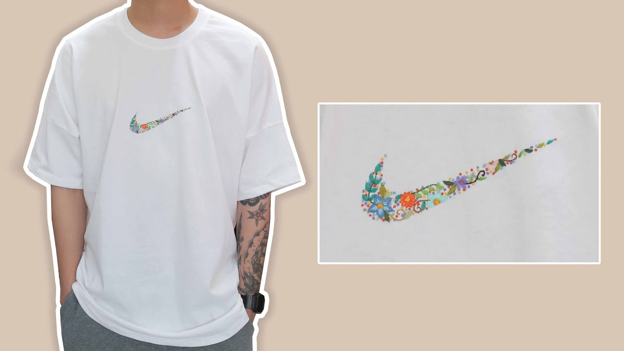 SHORT FILM #2 🌺 Floral T-Shirt Nike Hand Embroidery 🌺 Designed by LIT DECOR