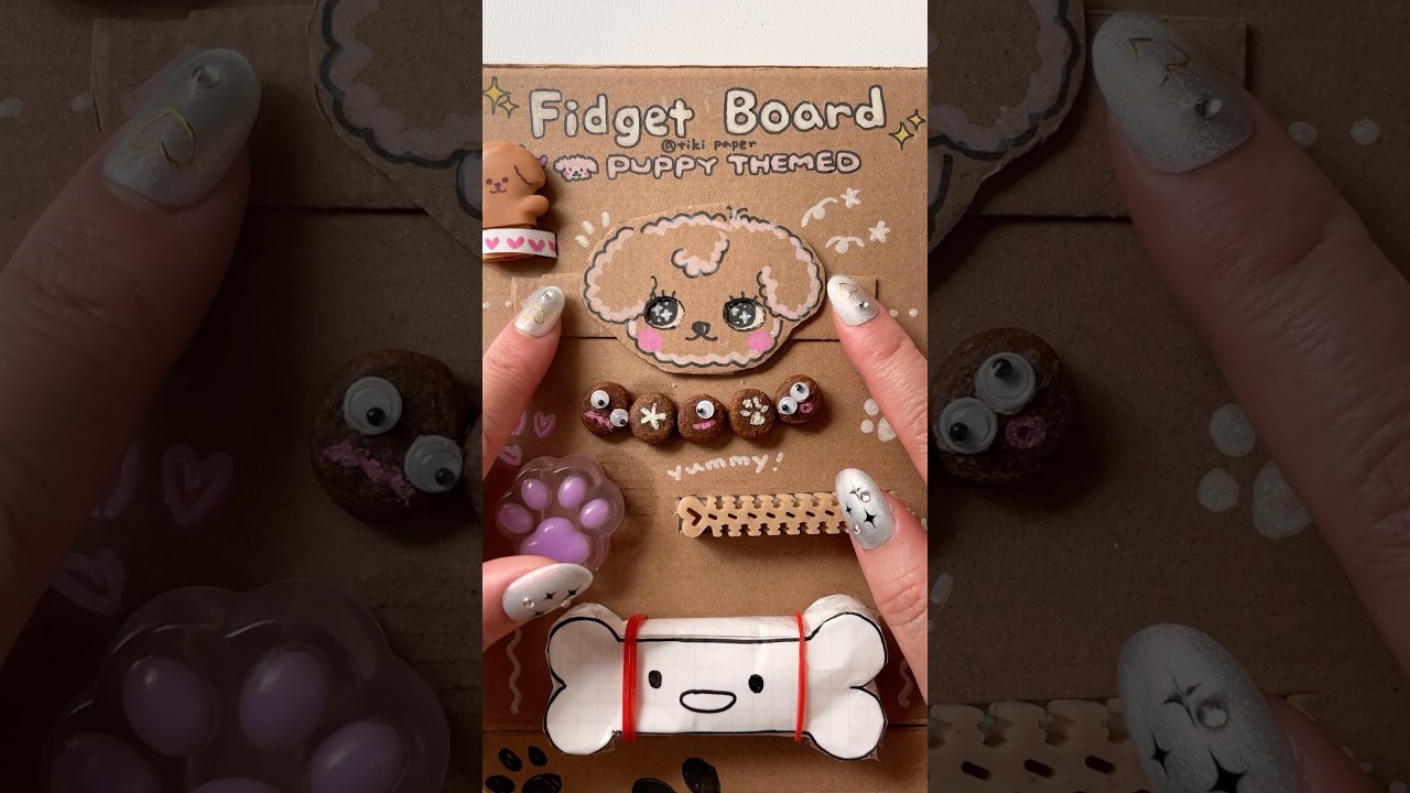 Can you spot the video's end msg? 💖 rating my fidget board puppy themed🐶🥰 #asmr #satisfying #diy