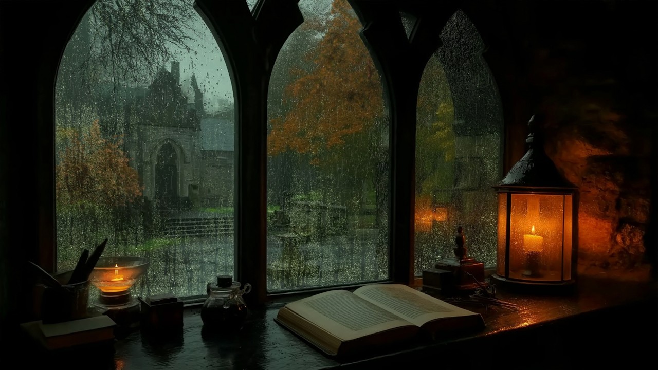 “The Candlelit Window at Rainfall Abbey” — An Evening Behind Old Glass | Dark Academia Music