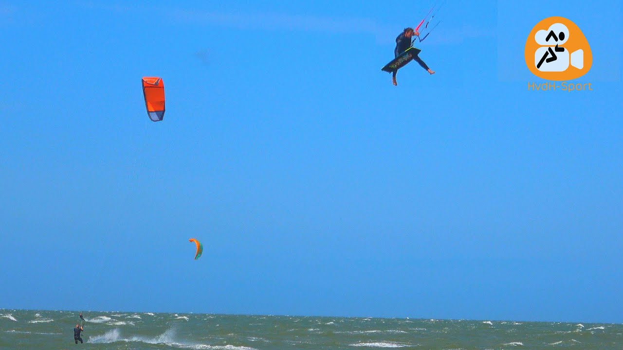 Spectacular kitesurfing at Neeltje Jans kite spot in Zeeland at 30 to 40 knots & high jumps