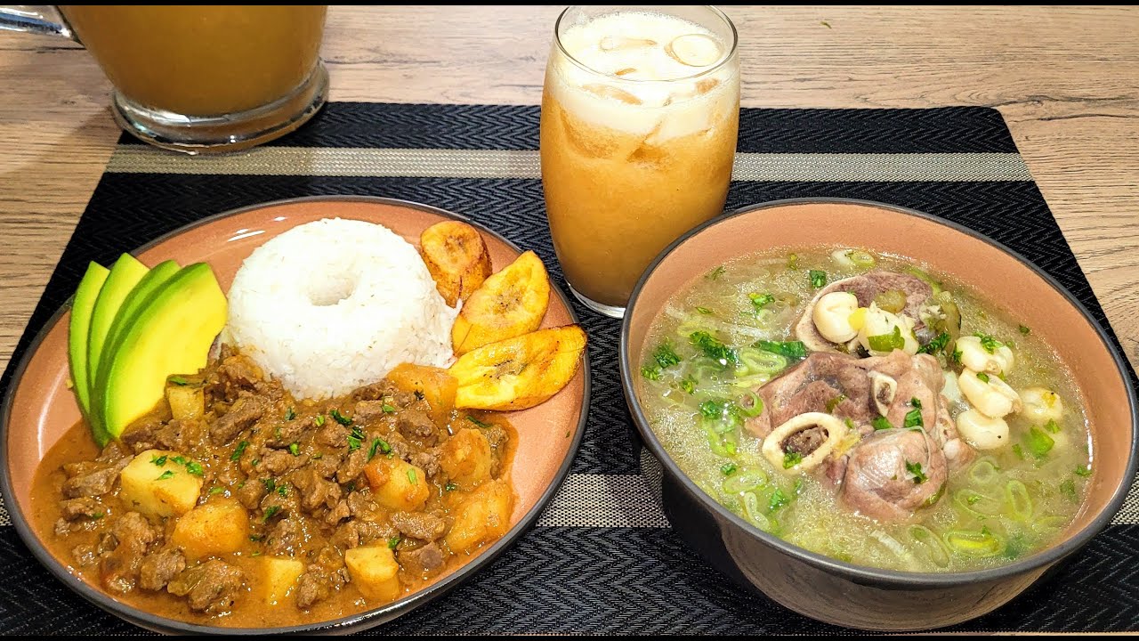 ♨️🥘SOPA DE CHANCHO CON MOTE, ESTOFADO🍲 DE CARNE CON MANI Y JUGO DE TOMATILLO🍹🇪🇨‼️
