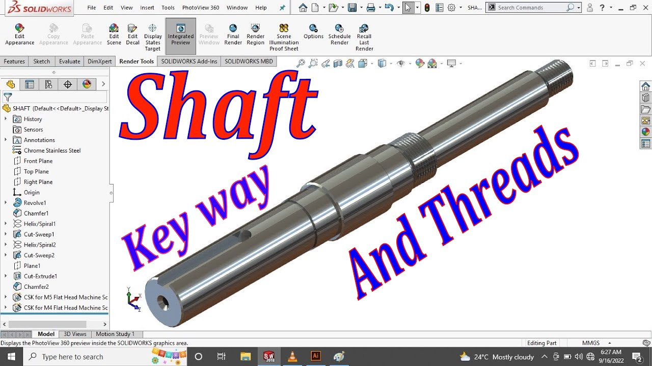 SolidWorks Tutorials Design Shaft With Key Way And Thread In SolidWorks   #solidworks #shafts