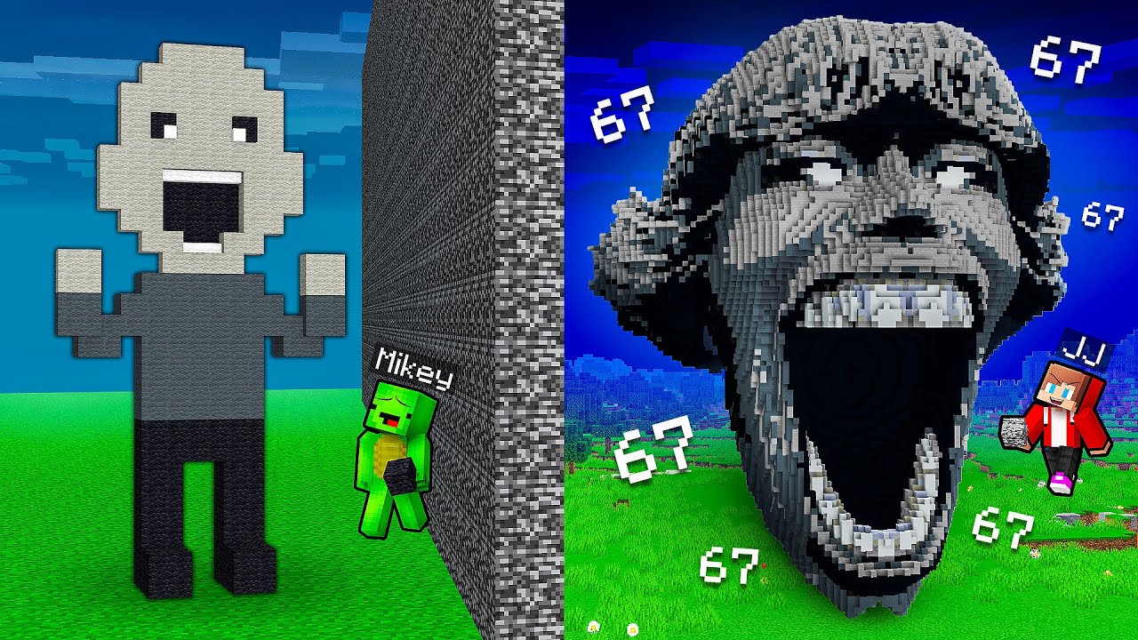 JJ and Mikey: 67 Statue Battle in Minecraft - Maizen