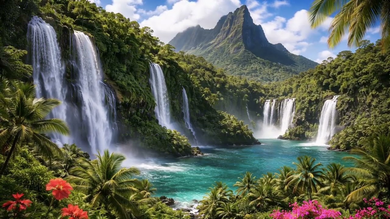 Tropical Waterfalls 🌺 I ASMR I Screensaver I 4K