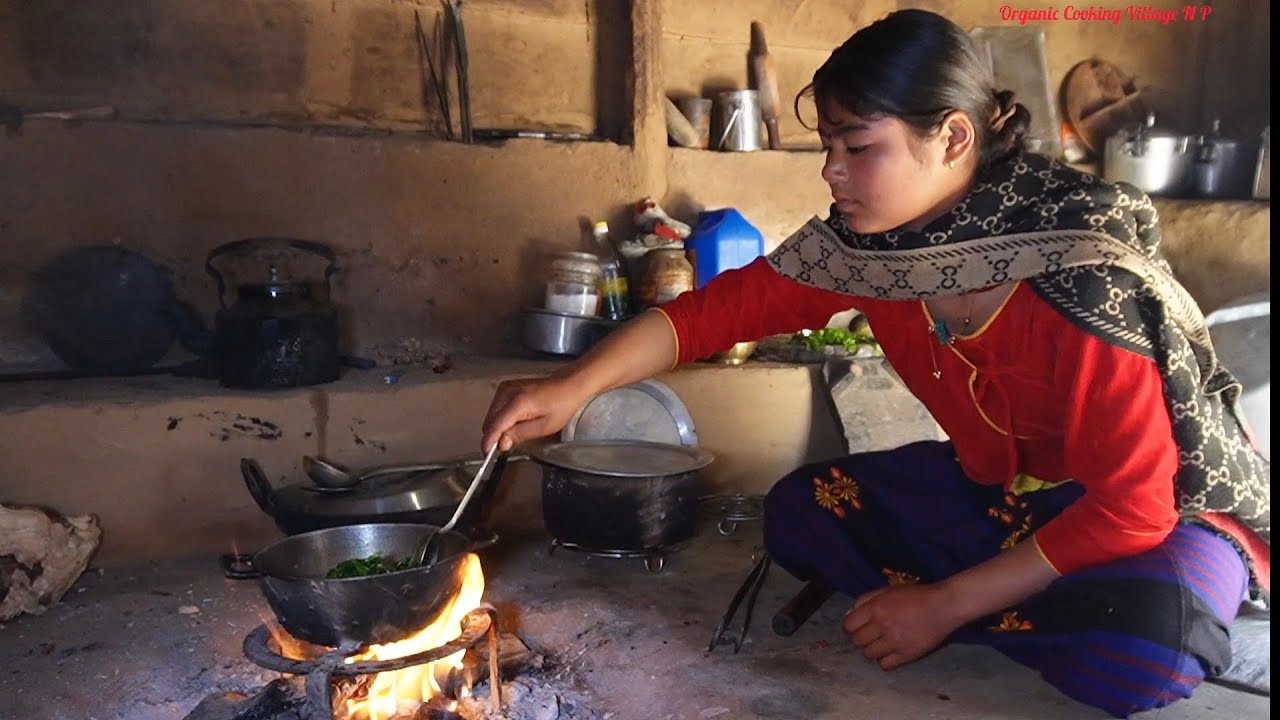Traditional Nepali Home Cooking | Wood-Fired Dal, Rice & Methi Greens