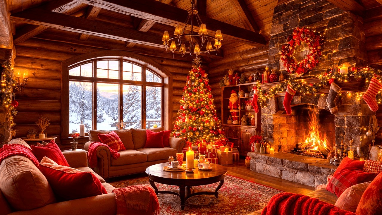 Cozy Snowfall Cabin with Refreshing Jazz and Fireplace Sounds