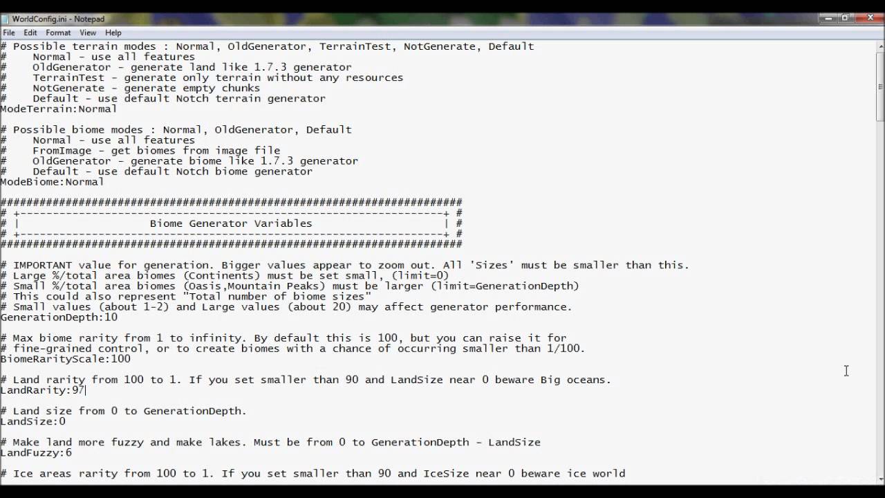 Часть 2. Учебное пособие по MineCraft TerrainControl: WorldConfig.ini