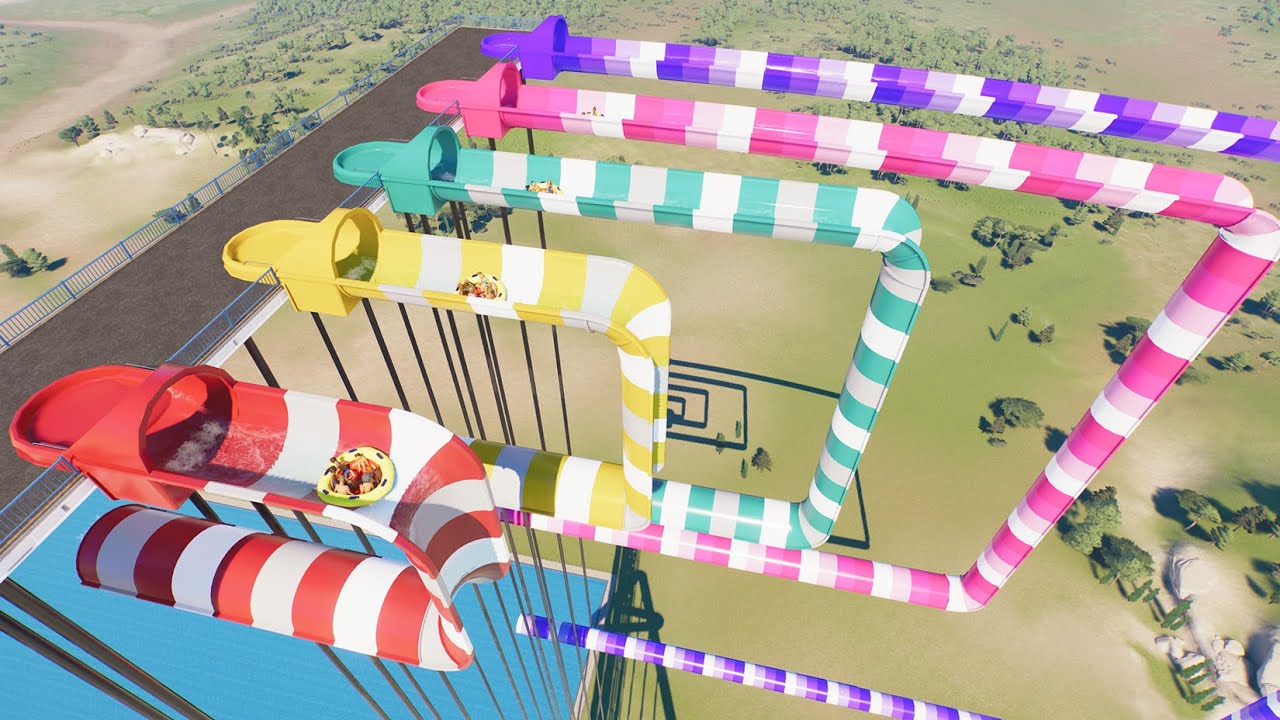 Huge vs Small Reverse 3/4 Square Raft Flume - Planet Coaster 2
