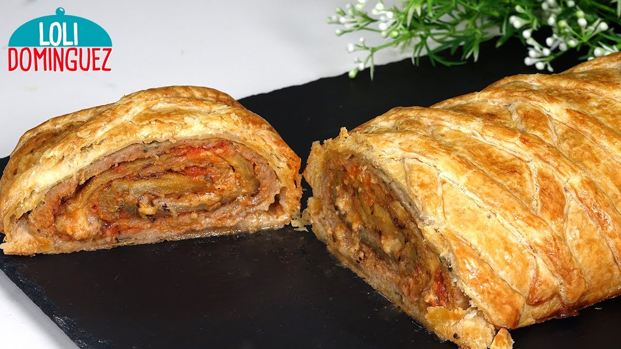 ROLLO DE CARNE PICADA CON VERDURAS EN HOJALDRE. Queda crujiente por fuera y muy jugoso por dentro.