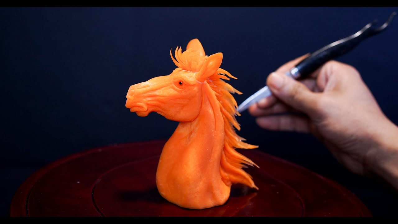 Horse Head Carving With Carrot | Animals Carrot Carving Art