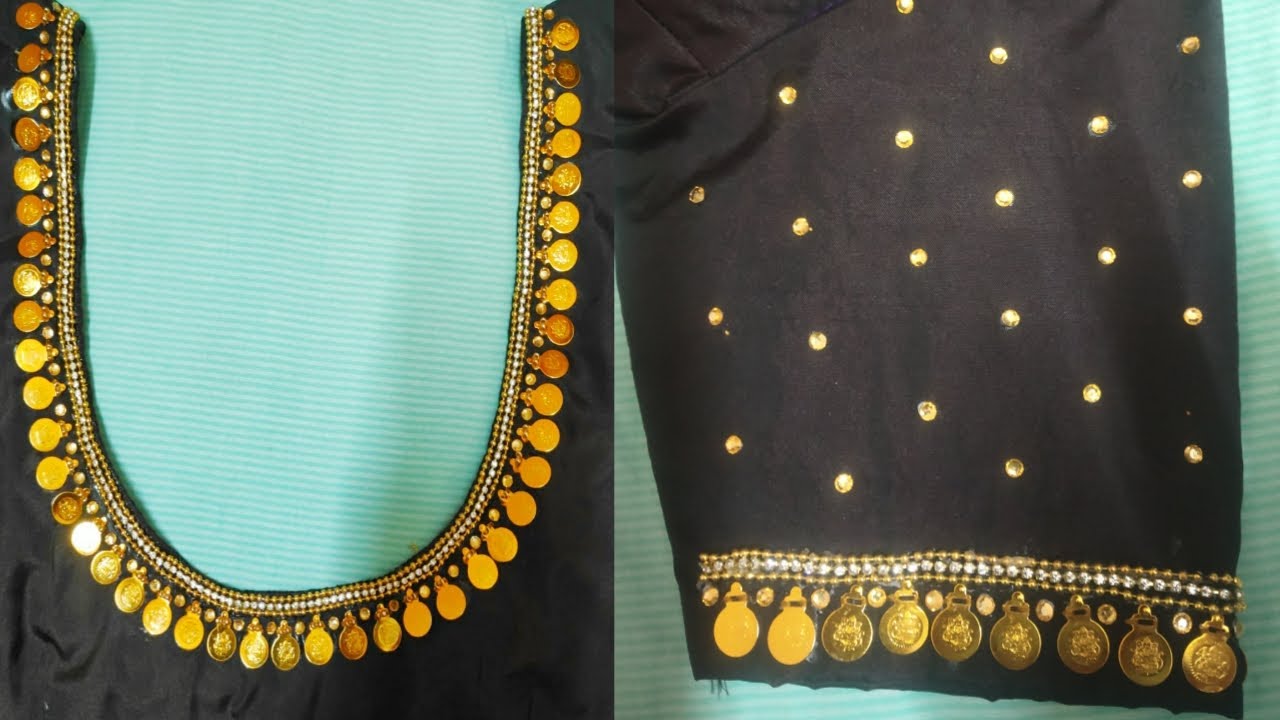 Kasu work for pattu blouse | Laxmi kasula design on stitched blouse | hand work with normal needle