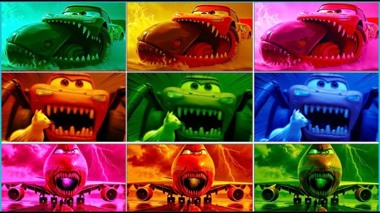 Monster McQueen Shark VS Monster McQueen Spider VS Monster Airplane