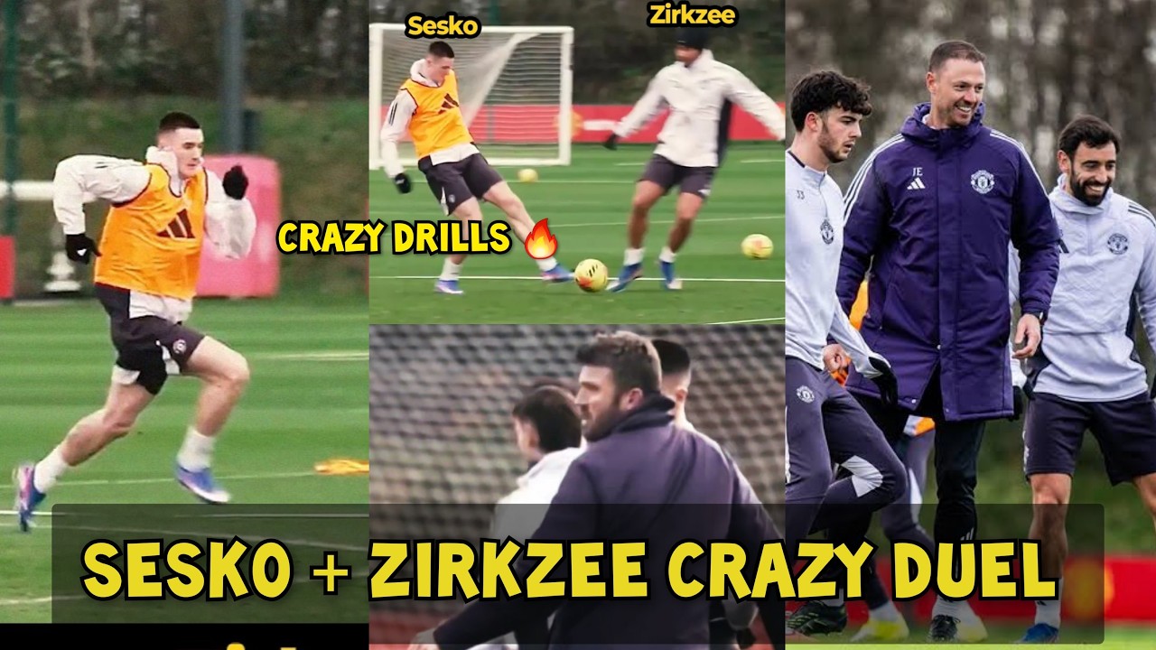 Carrick's INTENSE Drill 🔥 Šeško & Zirkzee Link Up in Brutal Training Ahead of Everton Clash! 👀 #MUFC