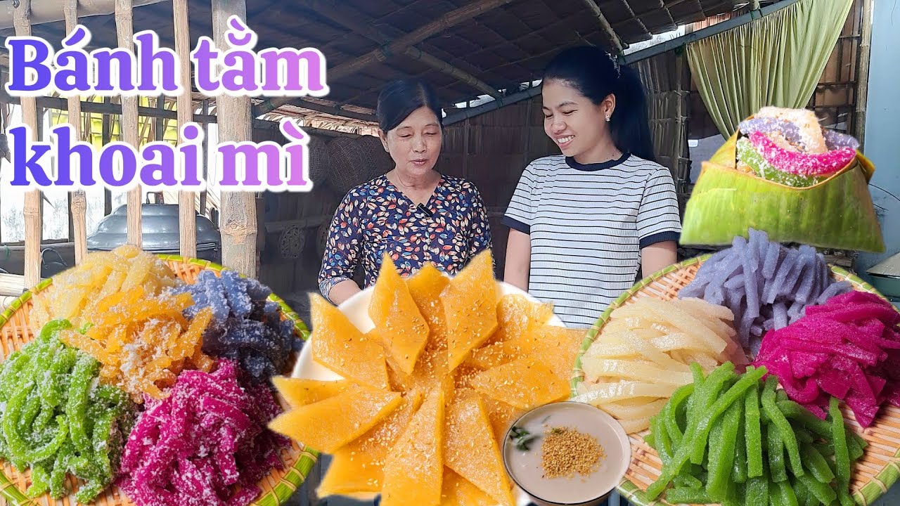 Cách Làm Bánh Tằm Khoai Mì dừa nạo 4 màu tự nhiên dễ làm - món bánh tuổi thơ