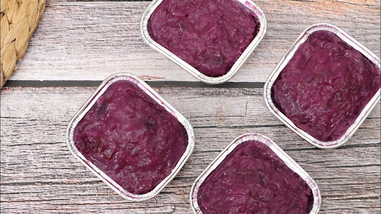 เค้กมันม่วงหน้านิ่มสูตรนึ่งเจและมังสวิรัติทานได้ ไม่ใช้เตาอบ/Purple sweet potatoes steamed soft cake