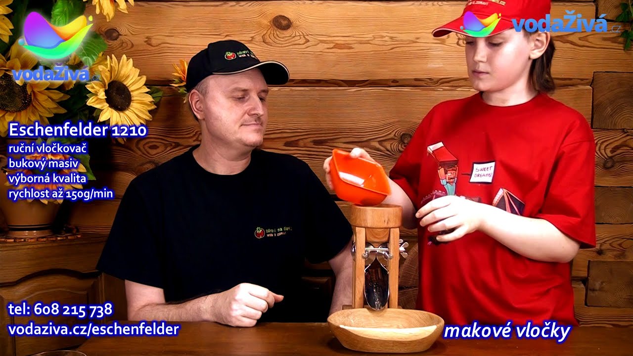 Ruční vločkovač Eschenfelder 1210 na výrobu ovesných vloček ~ Voda živá ~ vodaziva.cz ~recenze česky