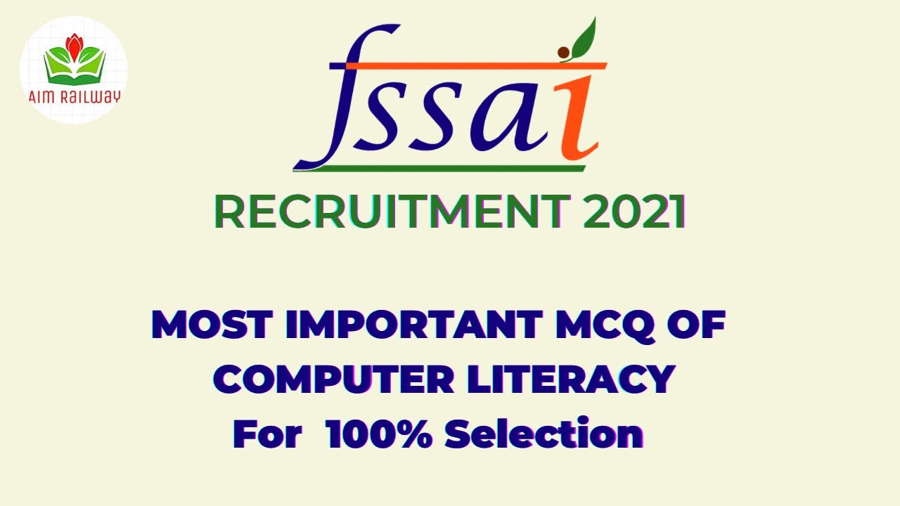 Computer literacy FSSAI 2022 MCQ || CLASS 06