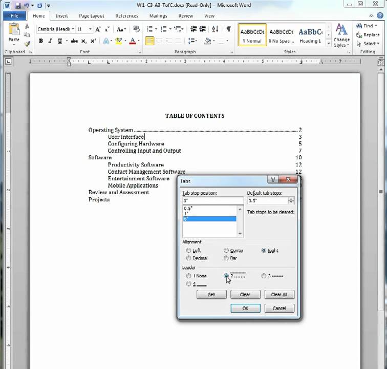 Inserting dot leaders in Word all versions including 365