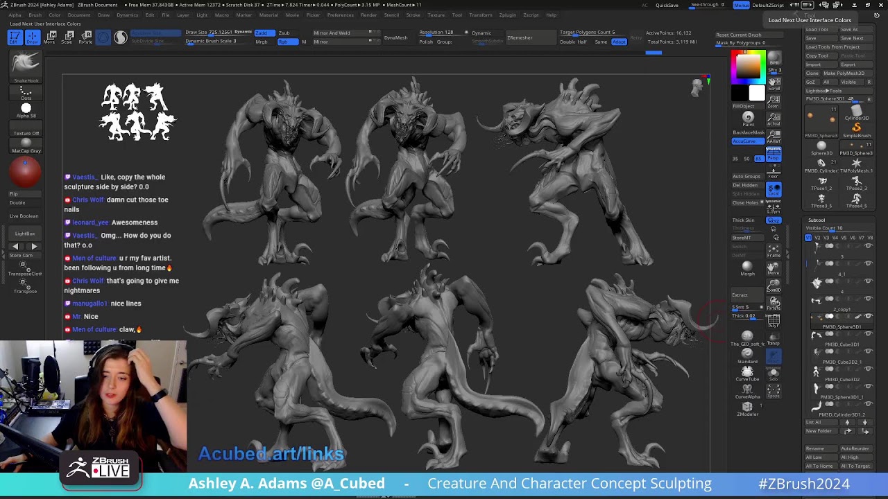 Creature & Character Concept Sculpting – Ashley A. Adams “A_Cubed” – ZBrush 2024