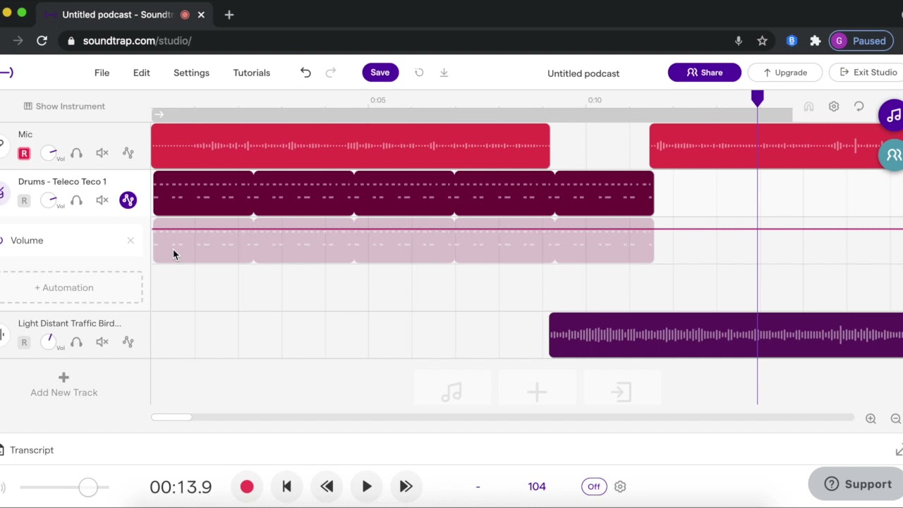 Transitions in Soundtrap recordings