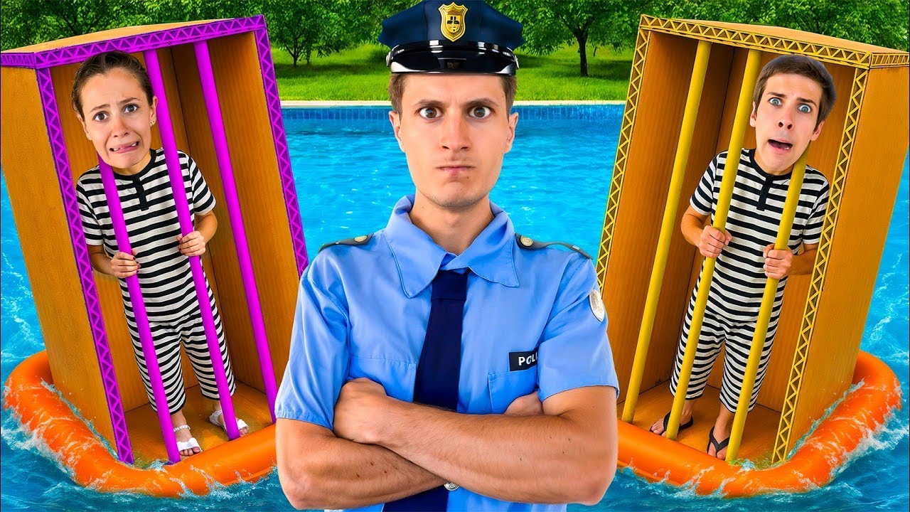 SUPRAVIEȚUIM ÎNTR-O ÎNCHISOARE DIN CARTON ÎN PISCINĂ! Challenge de 24 de ore | Ninna și Matti