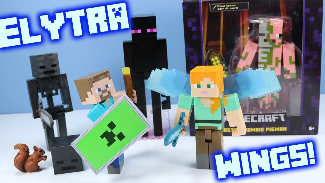 Minecraft Survival Mode Toys Alex with Elytra Wings Steve with Shield Review Mattel