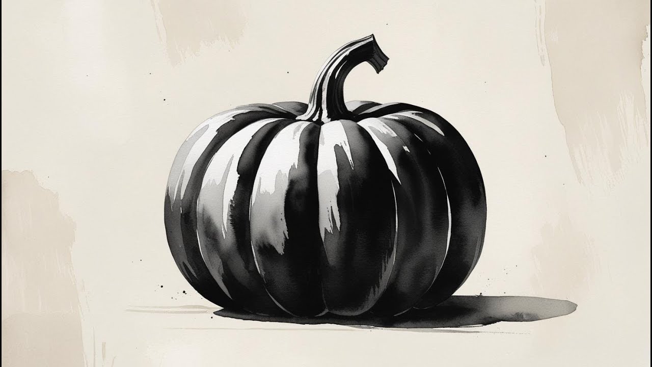 LuxTV Art 2Hr Black Pumpkin Watercolor Background Screensaver Wallpaper Fall Autumn Boho Minimalist