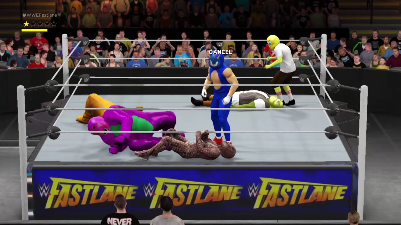WWE 2K17 SONIC VS SCOOBY DOO VS SHREK VS BARNEY VS PACKBOY VS SPONGEBOB